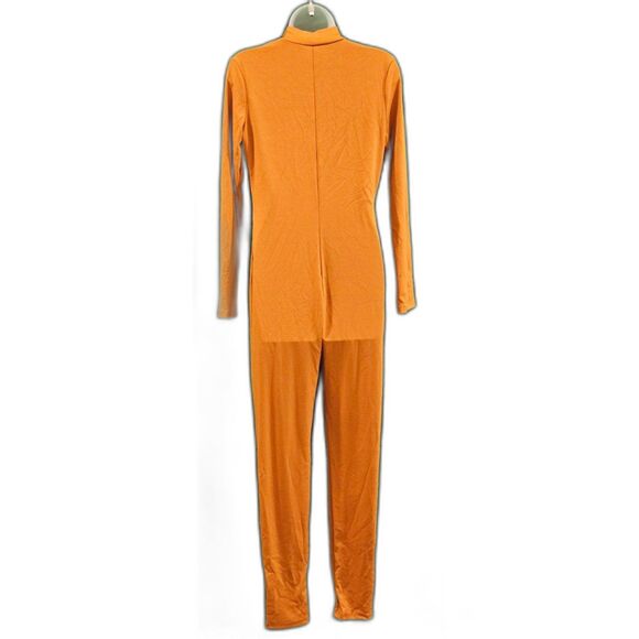 ECHOINE Sexy Orange Zip Up One Piece Deep V-Neck Bodycon Clubwear Jumpsuit Sz L - Picture 5 of 8